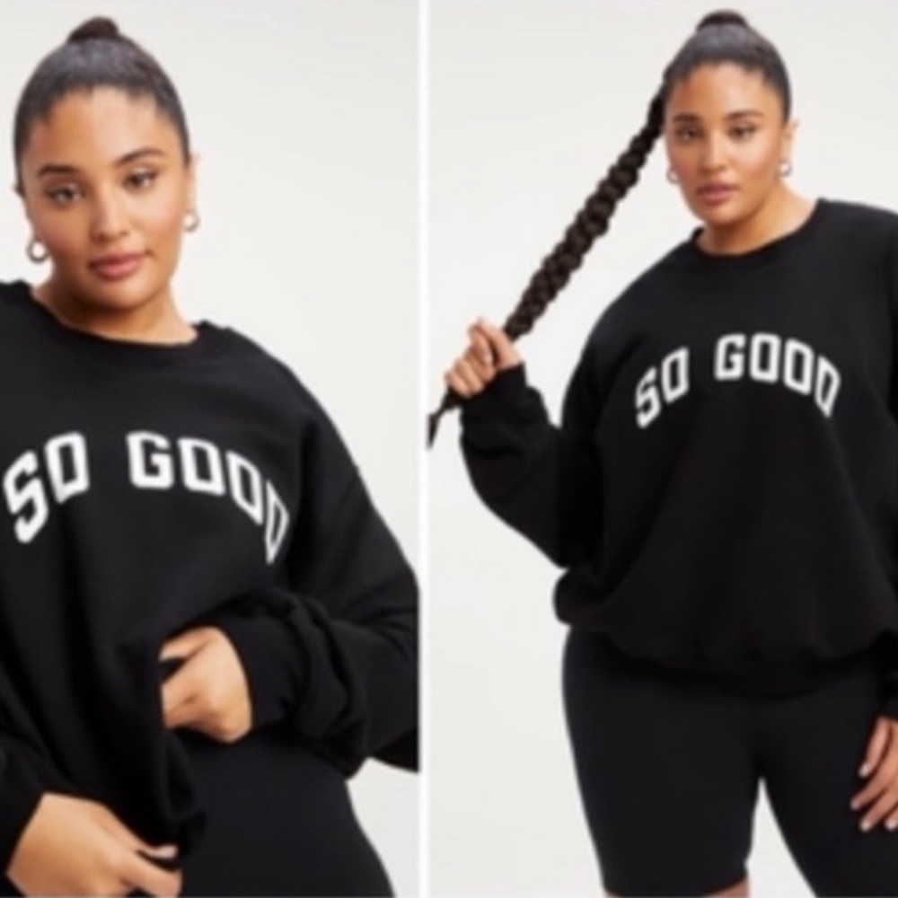 (A4c) Good American Black So Good‎ Crewneck Sweatshirt, Size 2/M, NWT